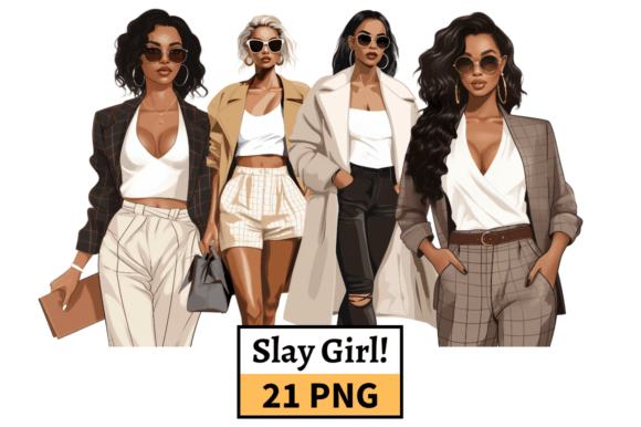 Beautiful Black Fashion Girl Clipart PNG: Elevating Digital Design with Modern Elegance