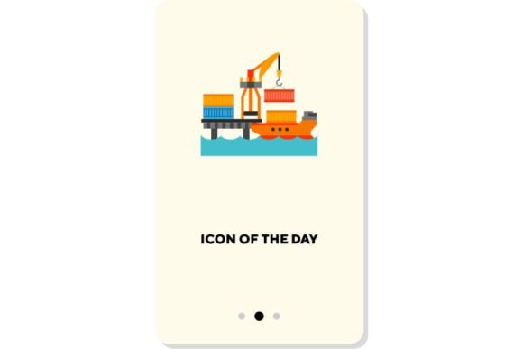 Shipment Flat Icon: Ship & Crane Isolated