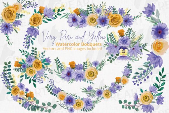 Very Peri and Yellow Flower Bouquets Art: A Versatile Design Resource