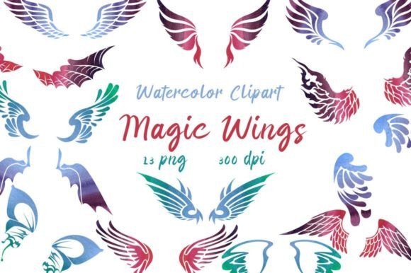 Watercolor Magic Wings Clipart: Ethereal PNGs